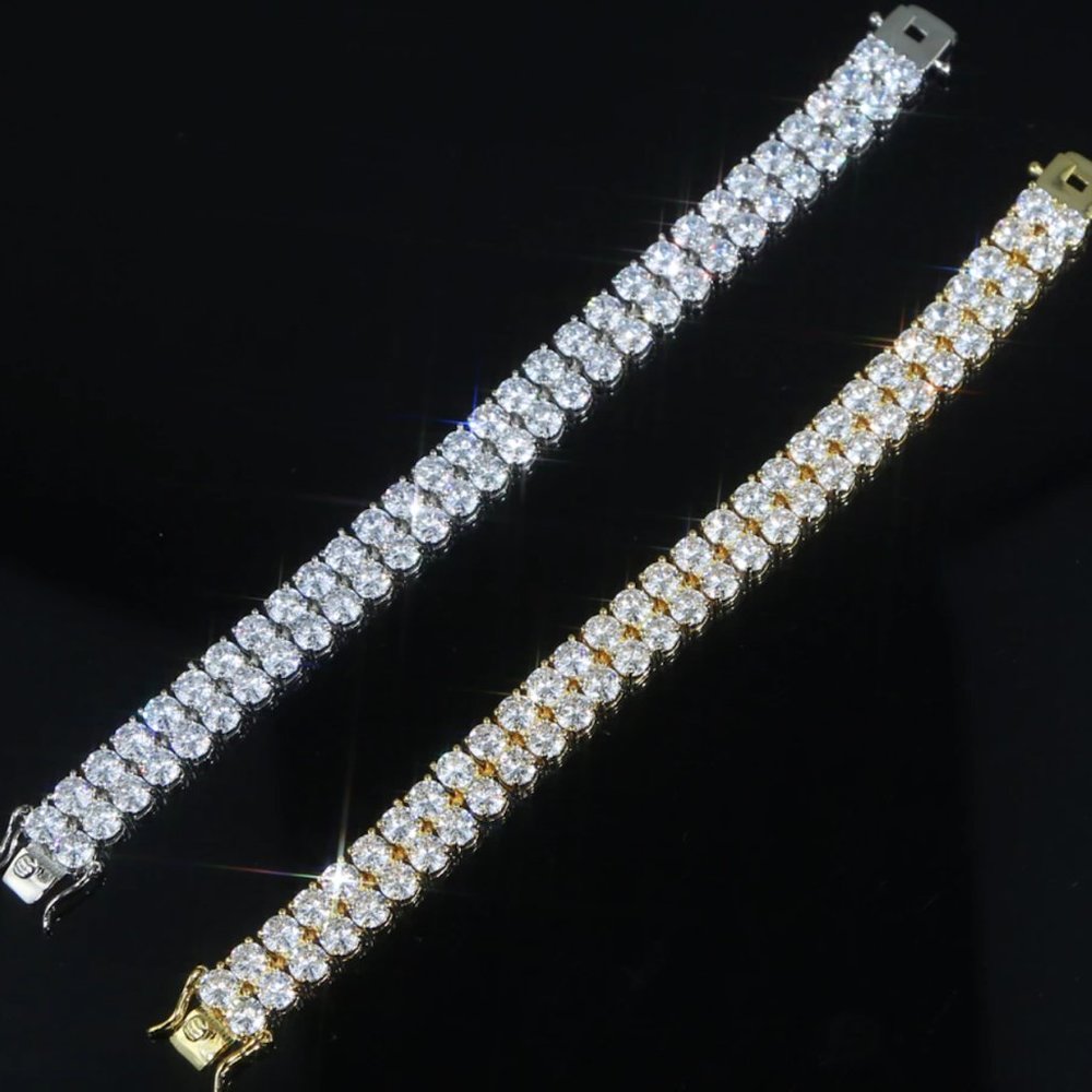 Diamond CZ Double Row 10mm Tennis Bracelet I Gold + Silver Tennis Bracelet 127 - Picture 4 of 12